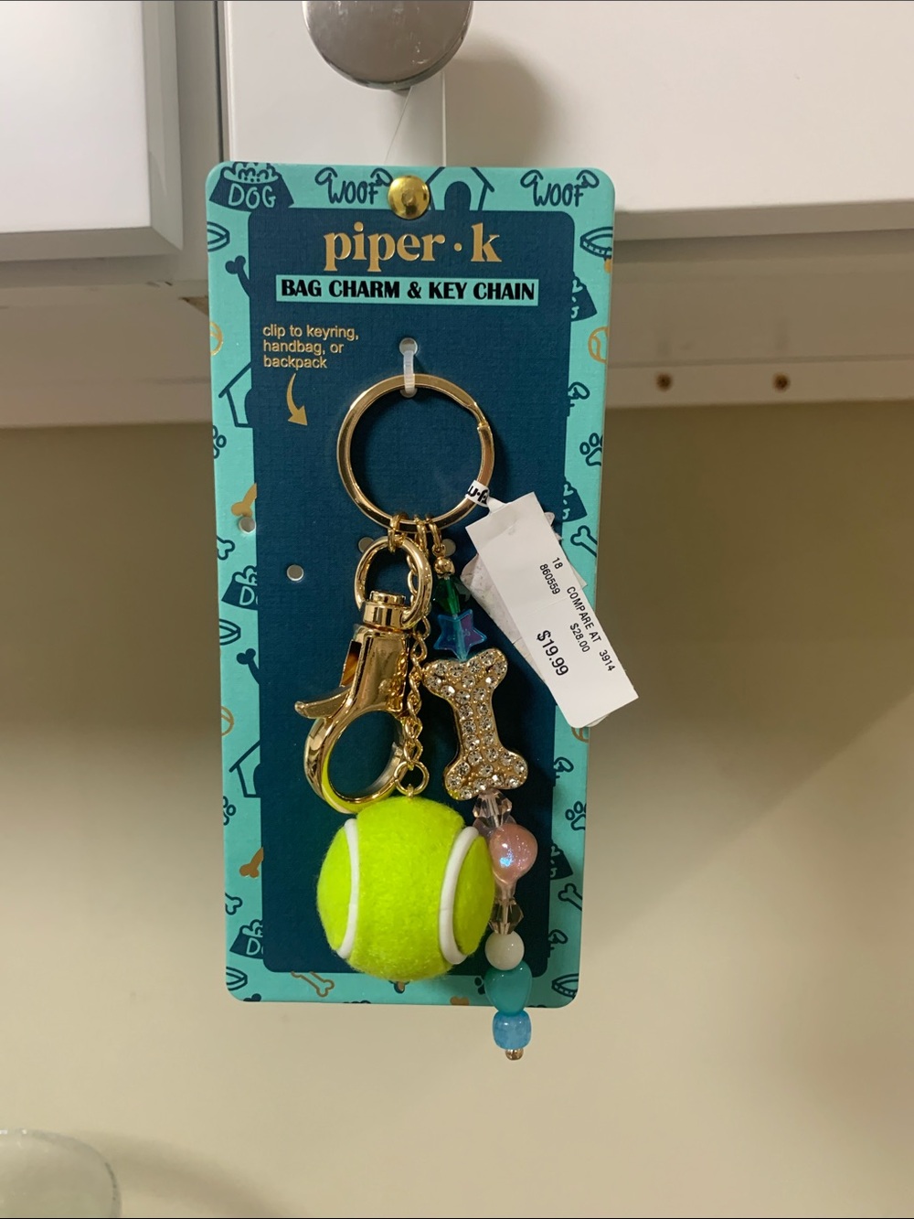 piper·k Neon Yellow Tennis Ball Bag Charm with Gold Hardware